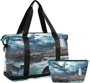 Lighthouse Sports Gym Bag,Travel Duffel bag with Wet Pocket & Shoes Compartment Lightweight Waterproof Overnight Bag for Men Women