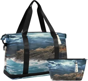 Lighthouse Sports Gym Bag,Travel Duffel bag with Wet Pocket & Shoes Compartment Lightweight Waterproof Overnight Bag for Men Women