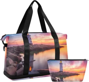 Lighthouse Sports Gym Bag,Travel Duffel bag with Wet Pocket & Shoes Compartment Lightweight Waterproof Overnight Bag for Men Women