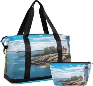 Lighthouse Sports Gym Bag,Travel Duffel bag with Wet Pocket & Shoes Compartment Lightweight Waterproof Overnight Bag for Men Women