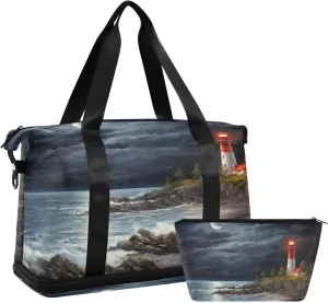 Lighthouse4 Sports Gym Bag,Travel Duffel bag with Wet Pocket & Shoes Compartment Lightweight Waterproof Overnight Bag for Men Women