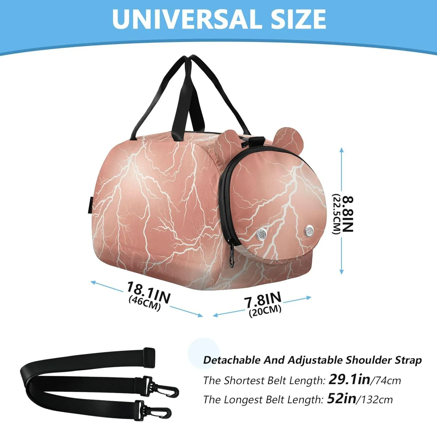 Lightning Rose Gold Duffel Gym Bags with Shoes Compartment Large Capacity Carry on Luggage for Travel, Sports, Fitness & Workout