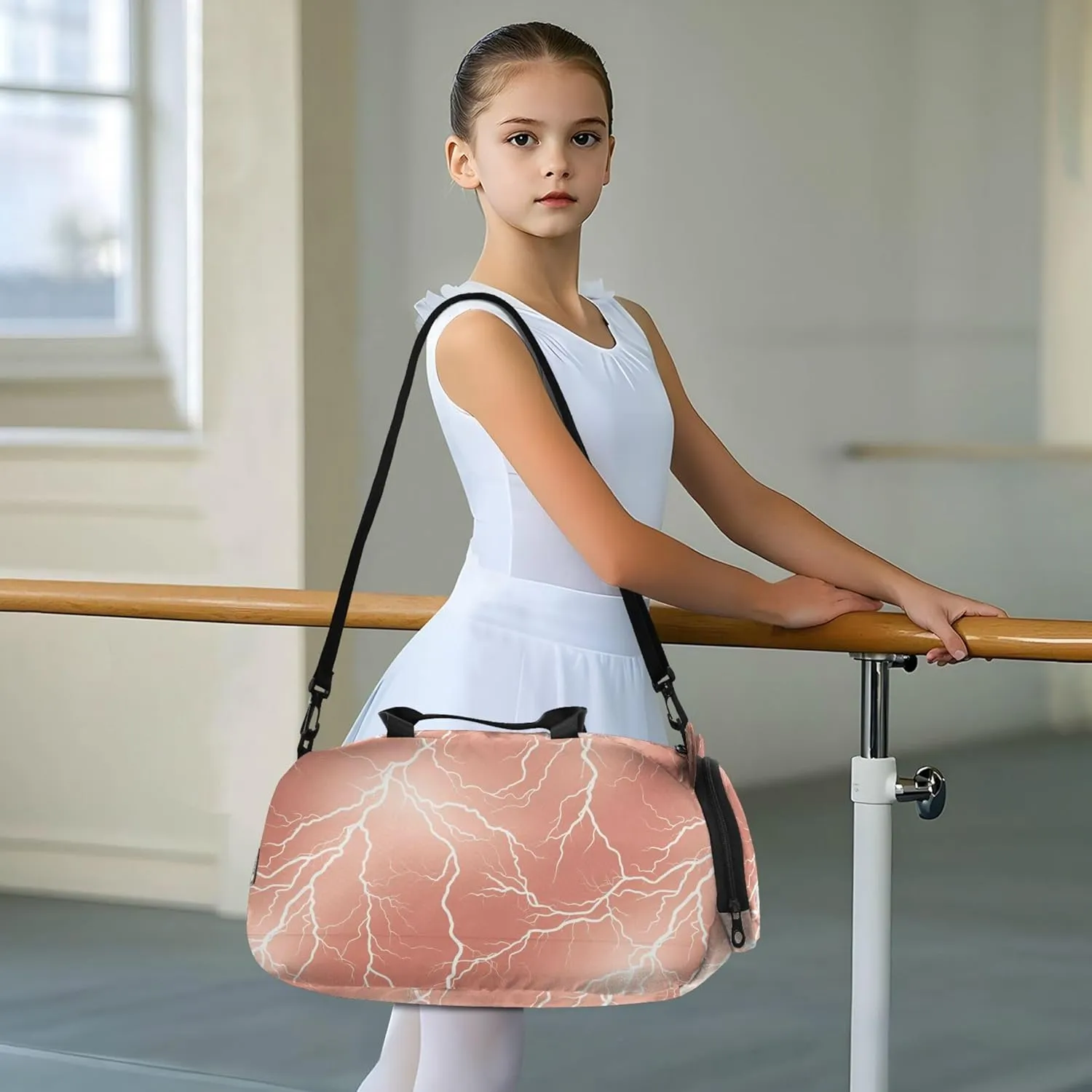 Lightning Rose Gold Duffel Gym Bags with Shoes Compartment Large Capacity Carry on Luggage for Travel, Sports, Fitness & Workout