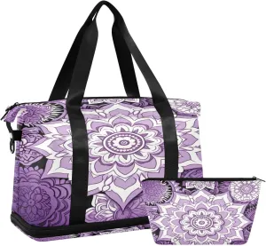 Mandala Pattern Sports Gym Bag,Travel Duffel bag with Wet Pocket & Shoes Compartment Lightweight Waterproof Overnight Bag for Men Women