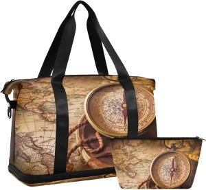 Map Rope Sports Gym Bag,Travel Duffel bag with Wet Pocket & Shoes Compartment Lightweight Waterproof Overnight Bag for Men Women