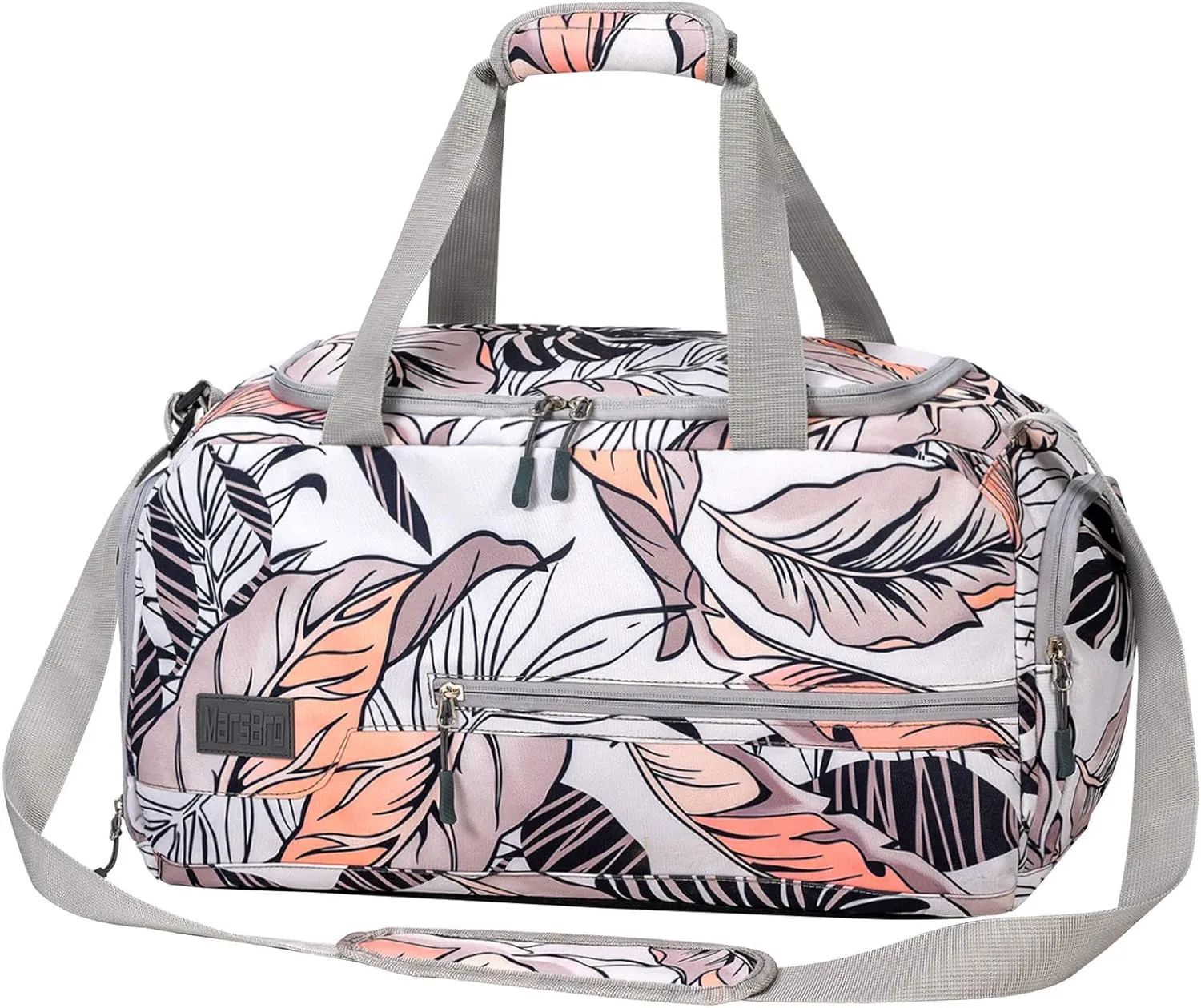 MarsBro Water Resistant Sports Gym Travel Weekender Duffel Bag with Shoe Compartment (floral white)