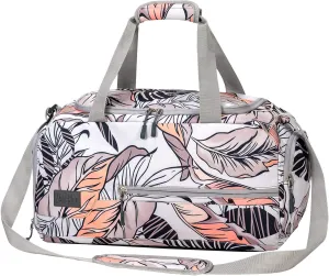 MarsBro Water Resistant Sports Gym Travel Weekender Duffel Bag with Shoe Compartment (floral white)