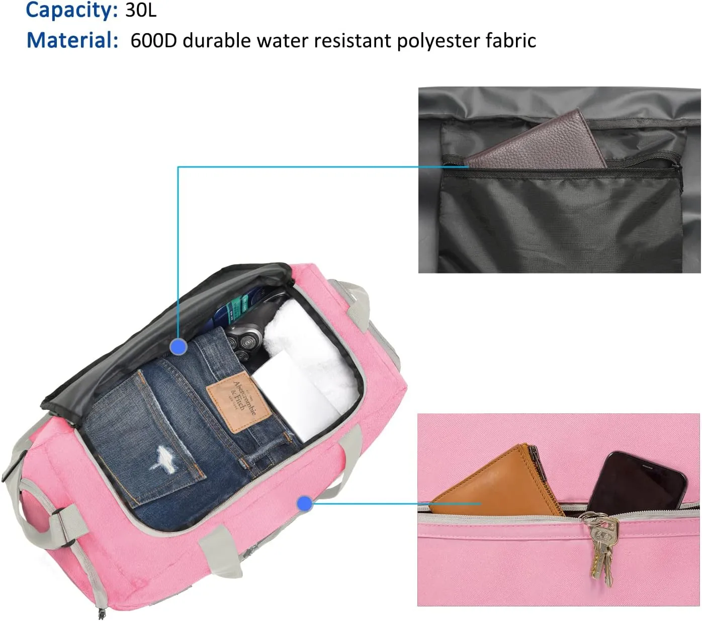 MarsBro Water Resistant Sports Gym Travel Weekender Duffel Bag with Shoe Compartment Pink