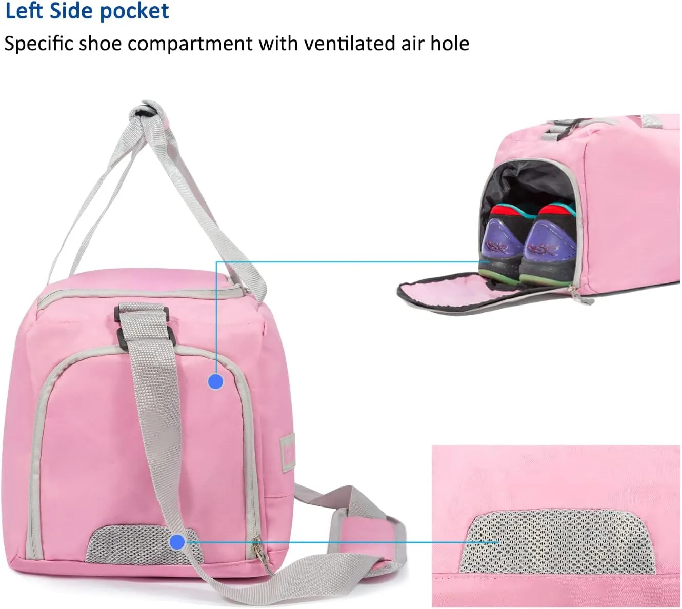 MarsBro Water Resistant Sports Gym Travel Weekender Duffel Bag with Shoe Compartment Pink