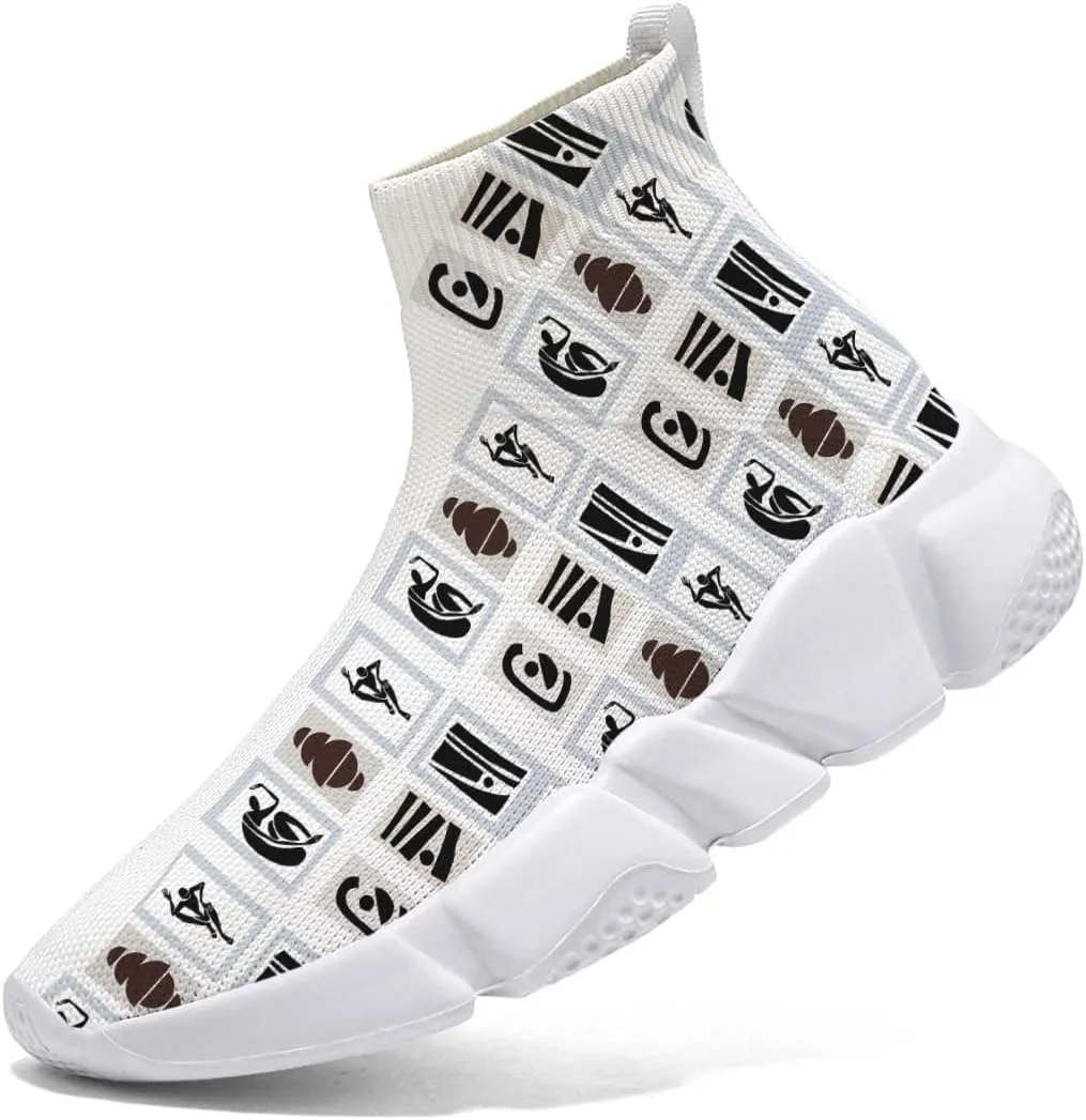Men's Fashion Graffiti Shoes - Plus Size Tennis Trainers Abstract Art Sock Sneakers for Women