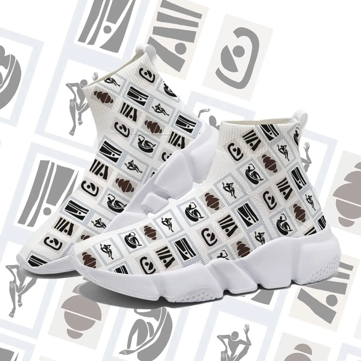 Men's Fashion Graffiti Shoes - Plus Size Tennis Trainers Abstract Art Sock Sneakers for Women