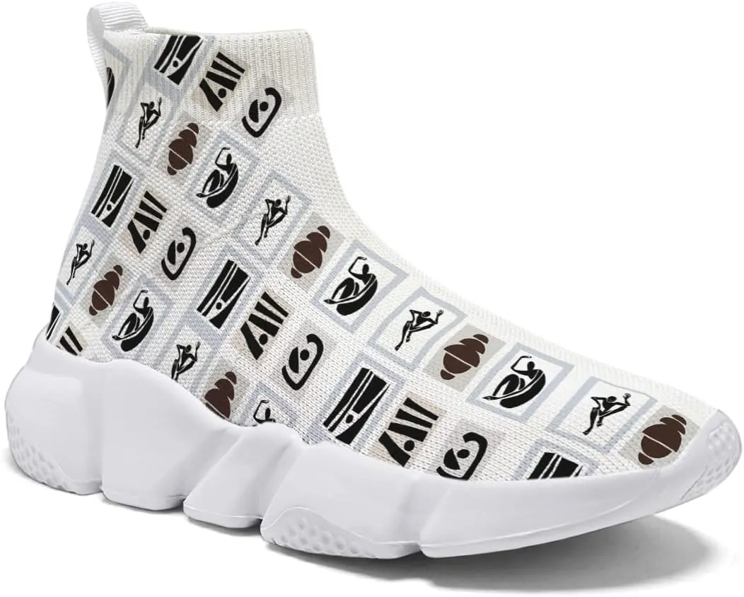 Men's Fashion Graffiti Shoes - Plus Size Tennis Trainers Abstract Art Sock Sneakers for Women