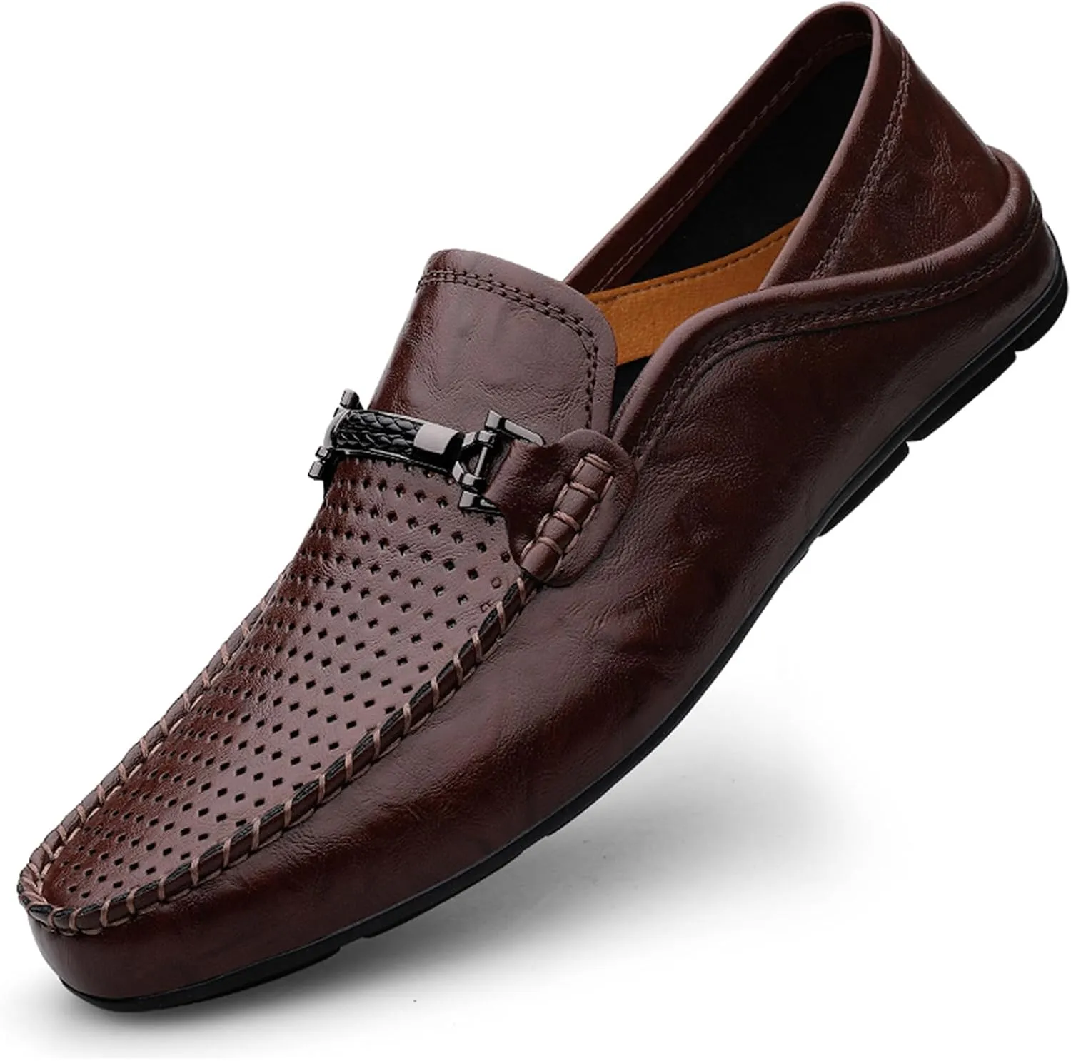 Men's Genuine Leather Loafer Shoes Slip on Soft Breathable Walking Driving Shoes Size 6-14