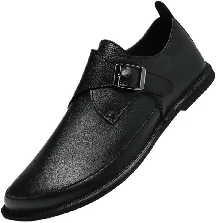 Men's Genuine Leather Loafers, Vintage Slip-On Moccasins, Single Buckle Casual Dress Shoes for Men, Driving Flats Social Shoes