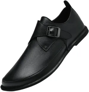 Men's Genuine Leather Loafers, Vintage Slip-On Moccasins, Single Buckle Casual Dress Shoes for Men, Driving Flats Social Shoes