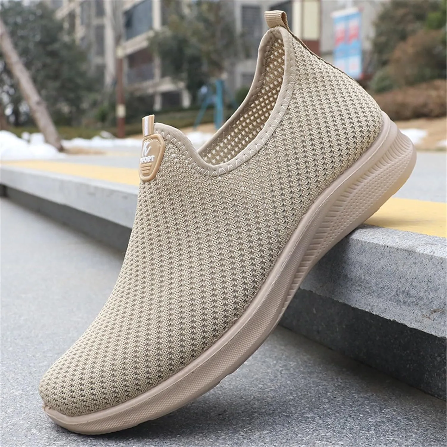 Mens Mesh Breathable Sneakers Solid Color Slip-in Casual Soft Walking Running Shoes Comfortable Tennis Shoes Flat Bottom Non Slip Summer Spring Mens Shoe