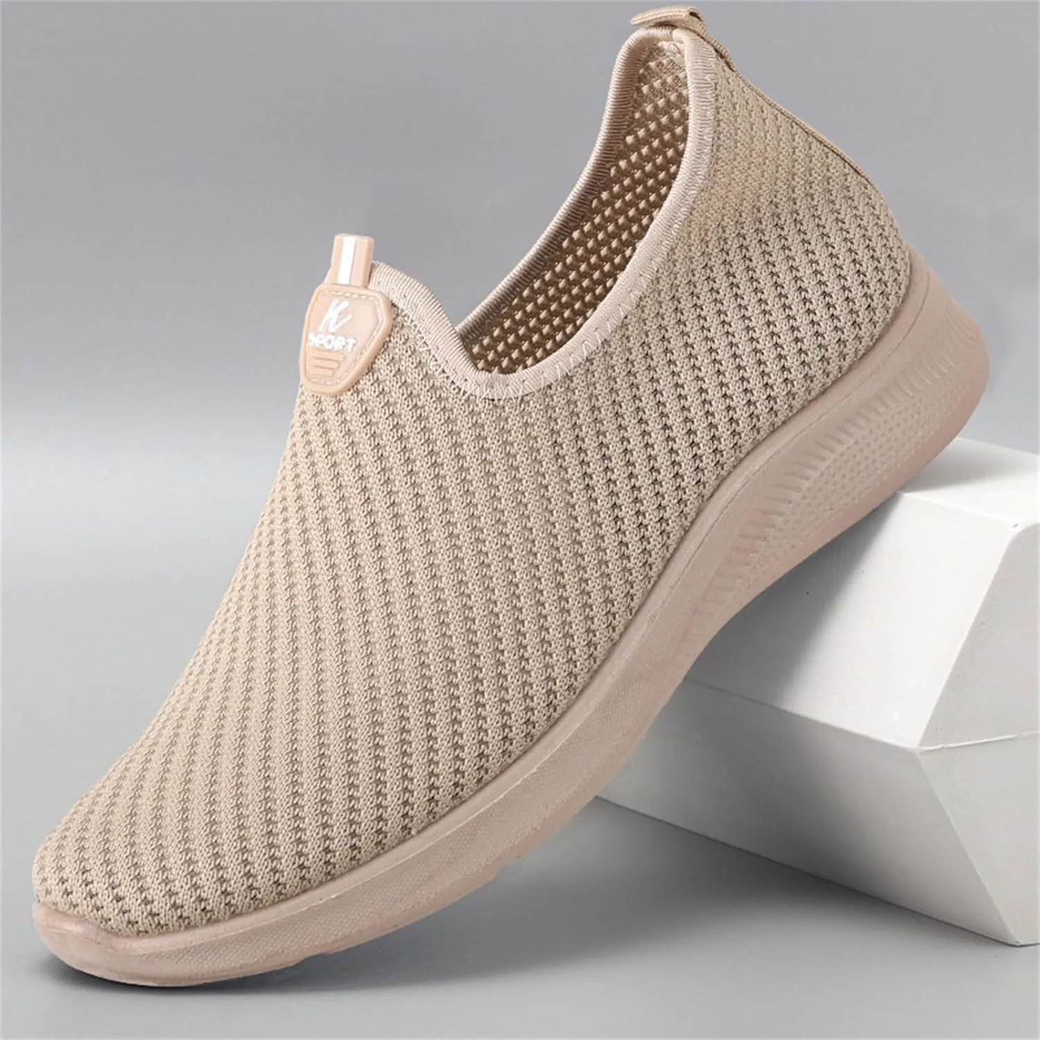 Mens Mesh Breathable Sneakers Solid Color Slip-in Casual Soft Walking Running Shoes Comfortable Tennis Shoes Flat Bottom Non Slip Summer Spring Mens Shoe