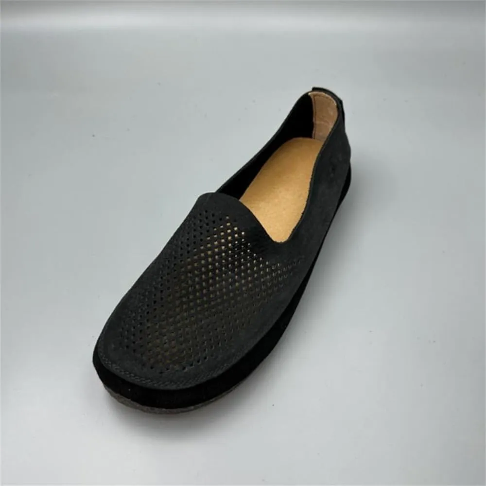 Mens Soft Walking Shoes Genuine Leather Retro Handmade Slip on Loafers Comfortable Driving Shoes