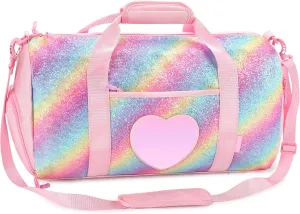 mibasies Dance Bag for Girls Duffle Bag Kids Overnight Travel Sleepover Bags Sport Gym Bag with Shoes Compartment, Pink Blue