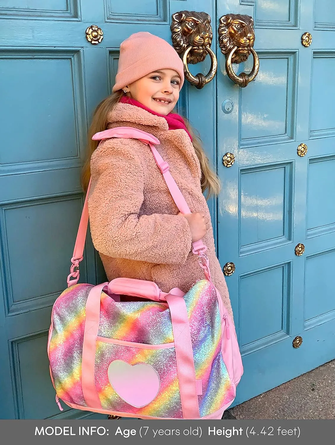mibasies Dance Bag for Girls Duffle Bag Kids Overnight Travel Sleepover Bags Sport Gym Bag with Shoes Compartment, Pink Blue