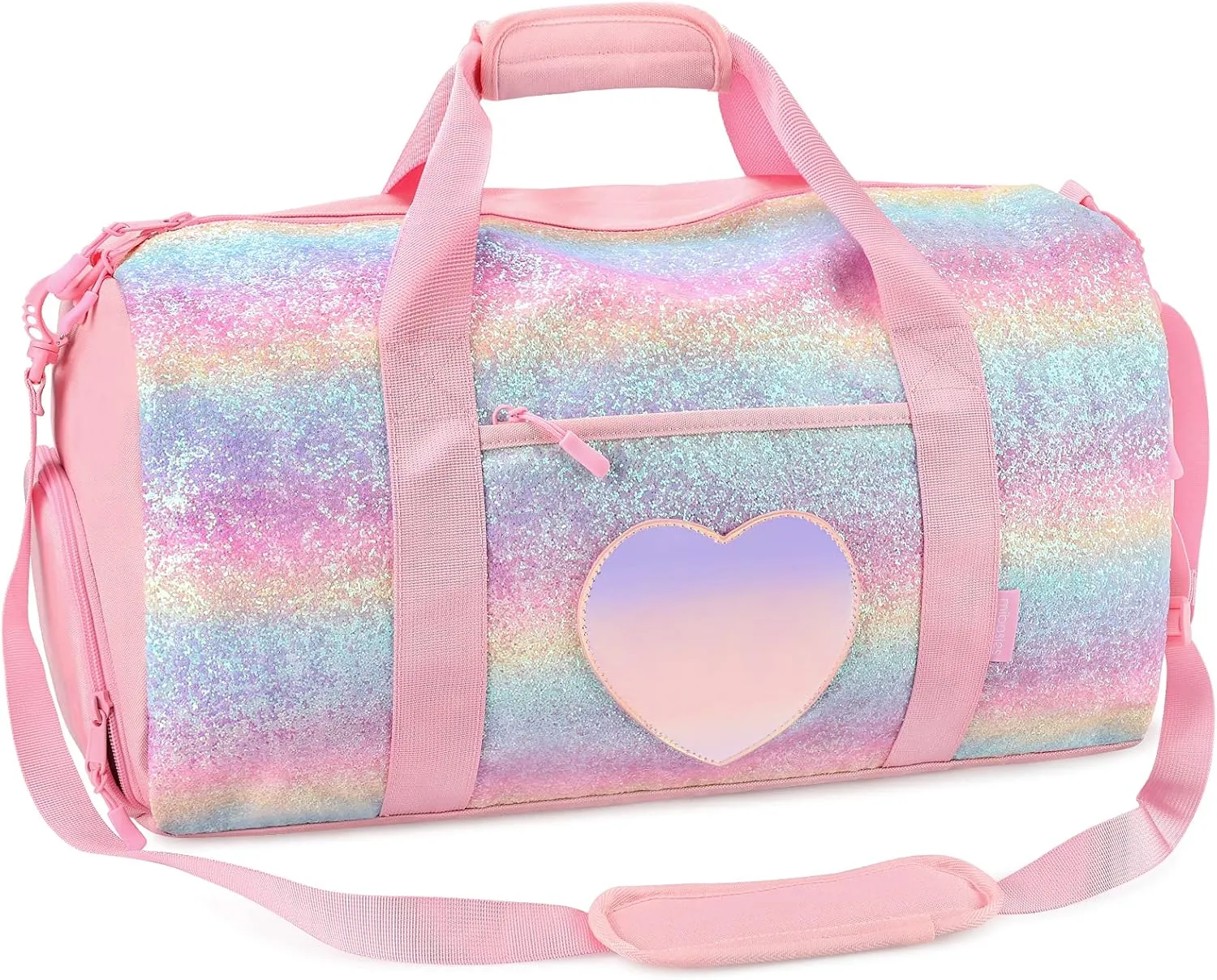 mibasies Dance Bag for Girls Duffle Bag Kids Overnight Travel Sleepover Bags Sport Gym Bag with Shoes Compartment, Rainbow