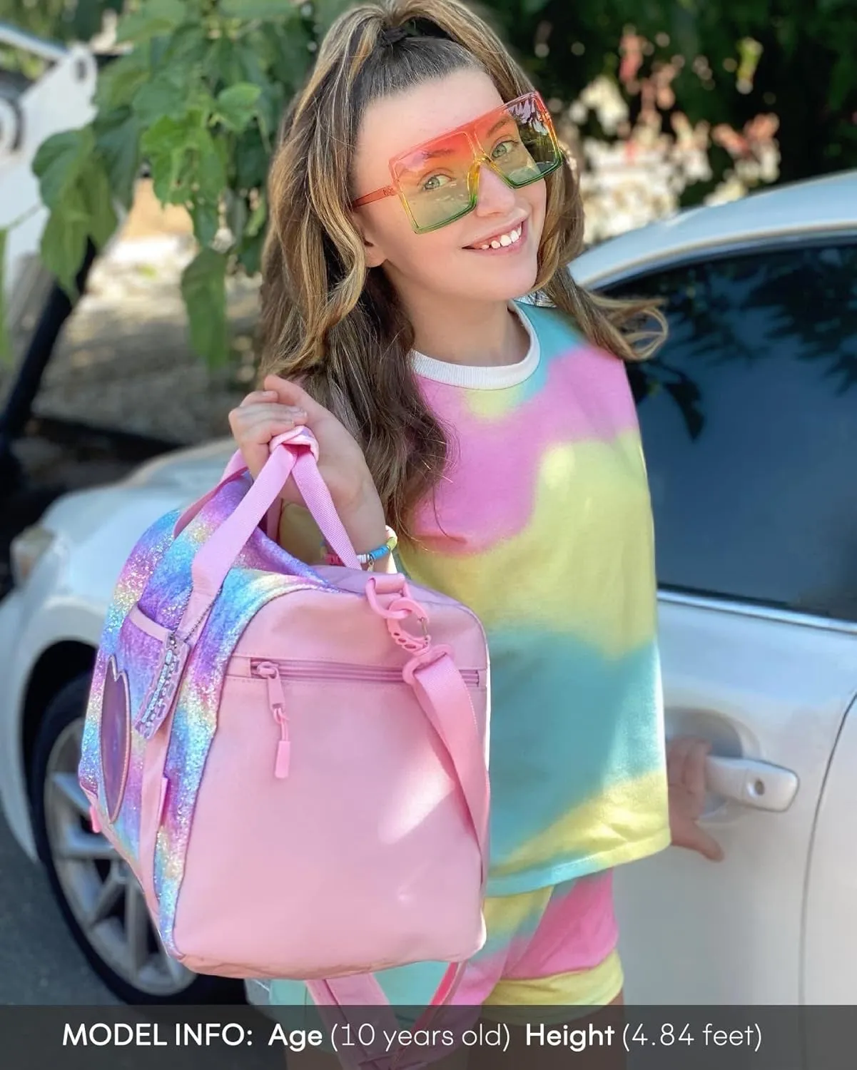 mibasies Dance Bag for Girls Duffle Bag Kids Overnight Travel Sleepover Bags Sport Gym Bag with Shoes Compartment, Rainbow