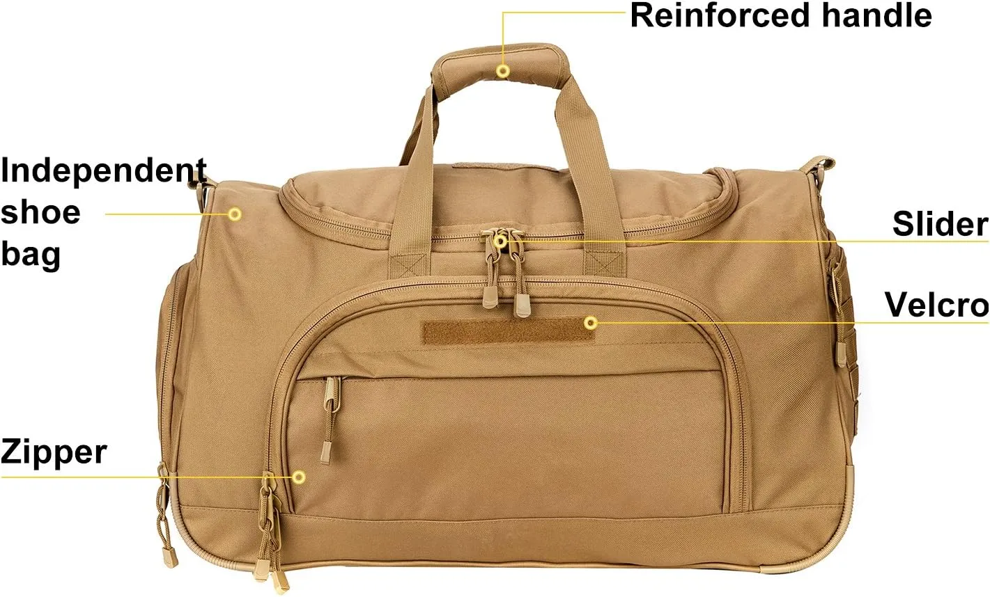 Military Tactical Outdoor Gym Bag Small Duffel Bag with Shoes Compartment for Sports Travel Camping Hunting, B-Tan, Gym Bags