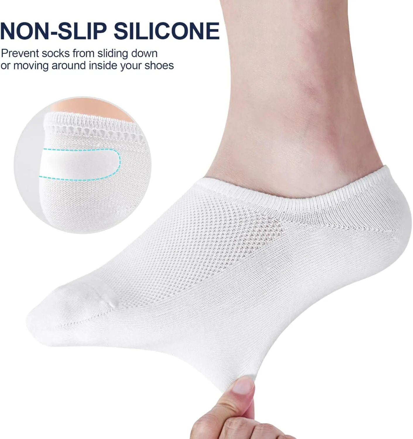 No Show Socks for Men, Low Cut Ankle Invisible Cotton Socks for Loafer, Non Slip Size 9-11/10-13