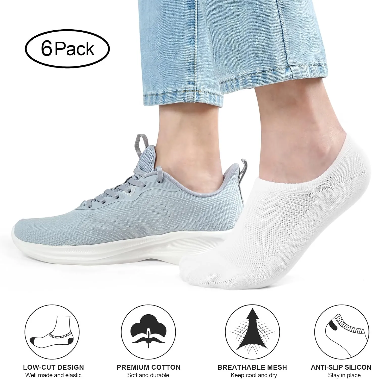 No Show Socks for Men, Low Cut Ankle Invisible Cotton Socks for Loafer, Non Slip Size 9-11/10-13