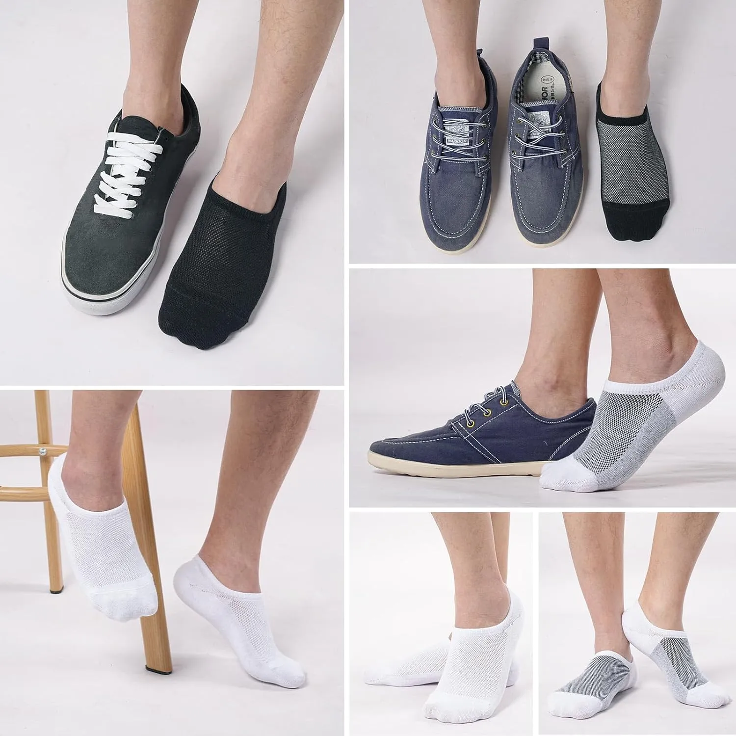 No Show Socks for Men, Low Cut Ankle Invisible Cotton Socks for Loafer, Non Slip Size 9-11/10-13