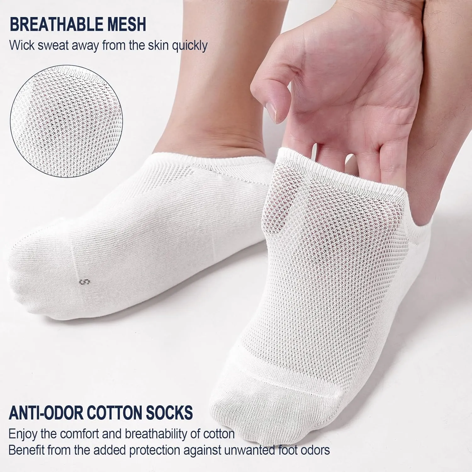 No Show Socks for Men, Low Cut Ankle Invisible Cotton Socks for Loafer, Non Slip Size 9-11/10-13