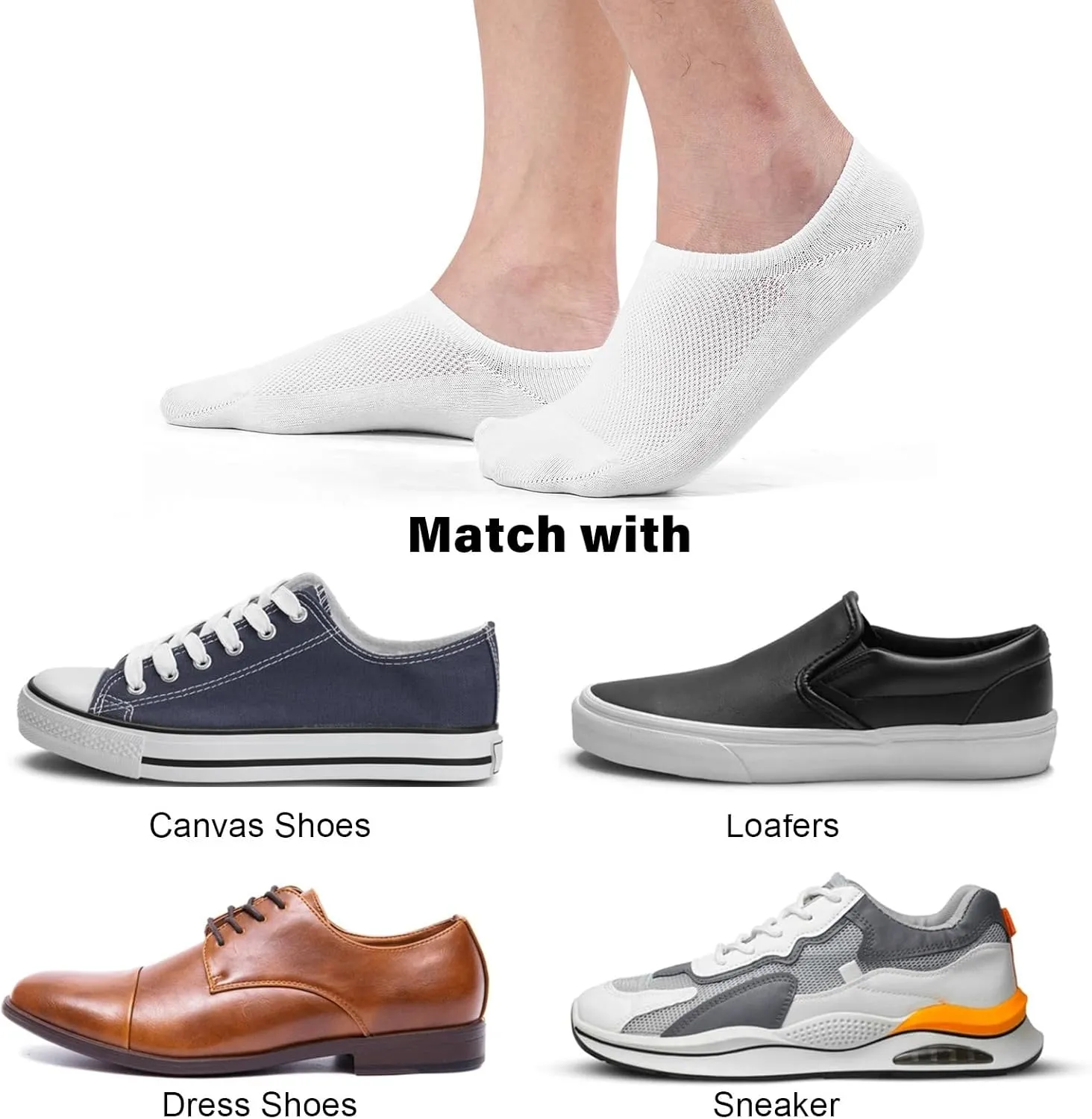 No Show Socks for Men, Low Cut Ankle Invisible Cotton Socks for Loafer, Non Slip Size 9-11/10-13