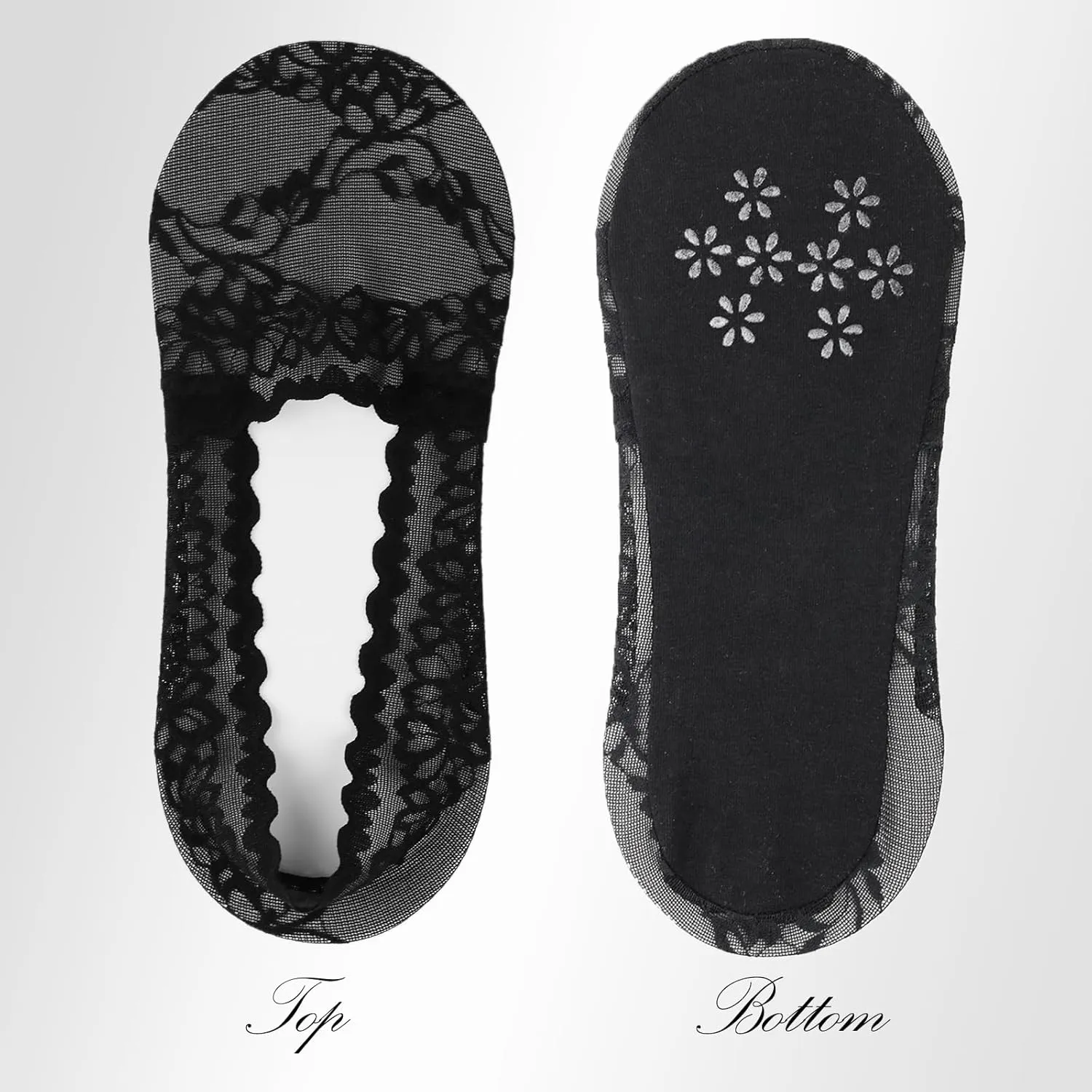 No Show Socks for Women 4 Pairs Low Cut Ankle Lace Socks Soft Anti Slid Invisible Summer Flat Socks