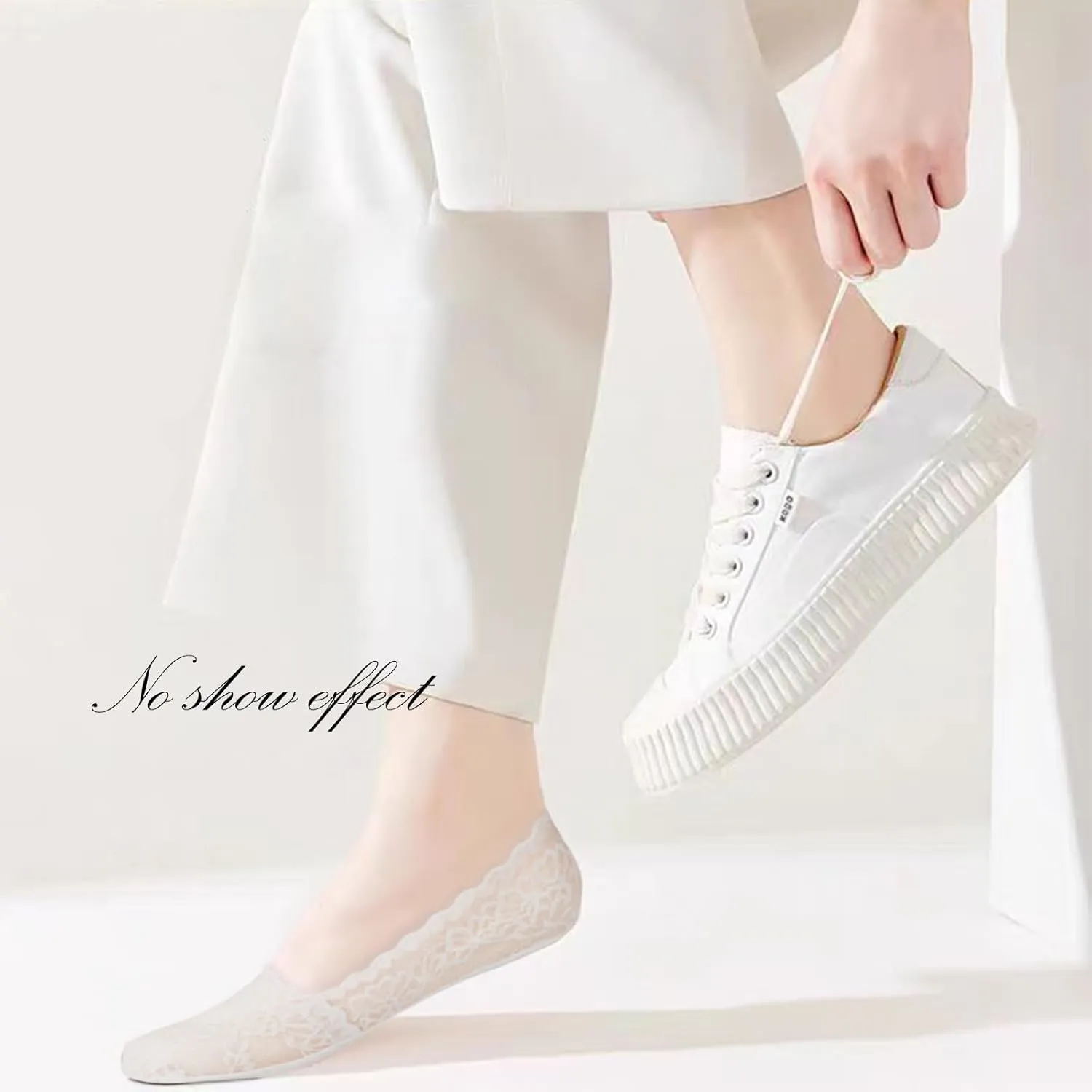 No Show Socks for Women 4 Pairs Low Cut Ankle Lace Socks Soft Anti Slid Invisible Summer Flat Socks