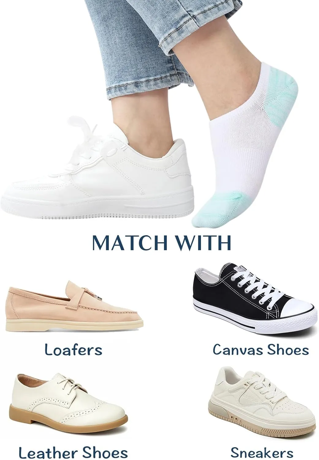 No Show Socks for Women - Low Ankle Footies for Sneakers, Athletic Anti-Slip Invisible Liner, 6/8 Pairs