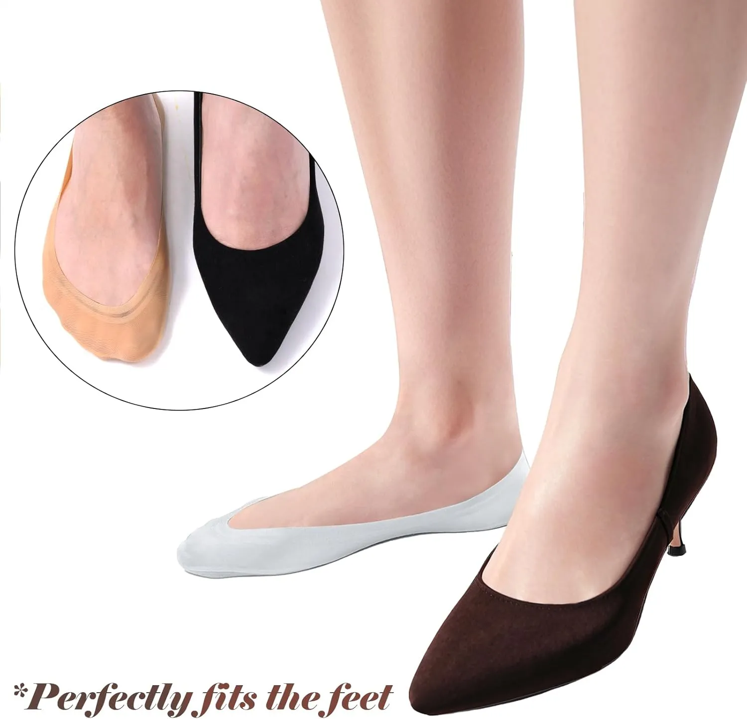 No Show Socks Women Cotton Nylon Low Cut Invisible Socks for Flats Heels Sport Shoes (4 or 6 Pairs)