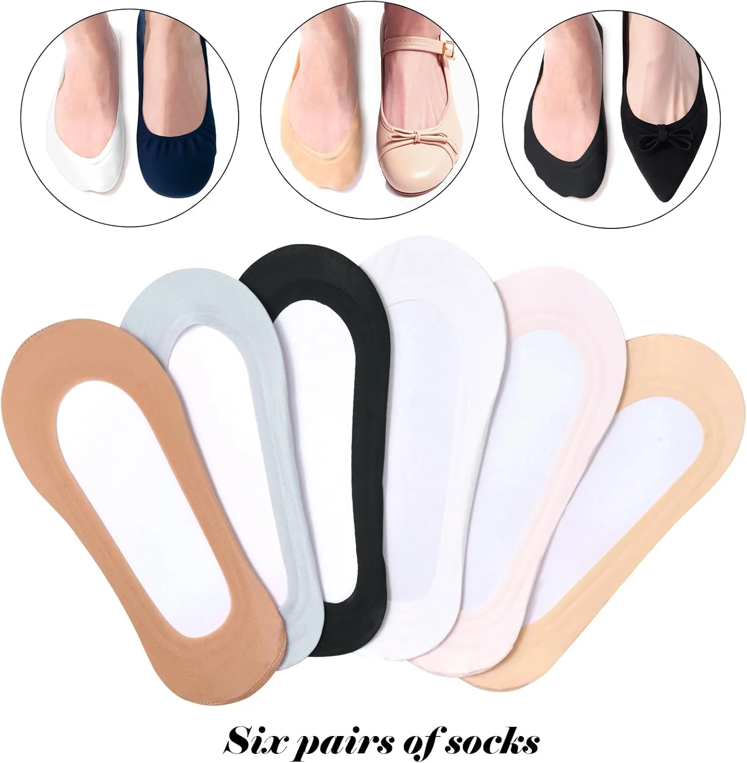 No Show Socks Women Cotton Nylon Low Cut Invisible Socks for Flats Heels Sport Shoes (4 or 6 Pairs)