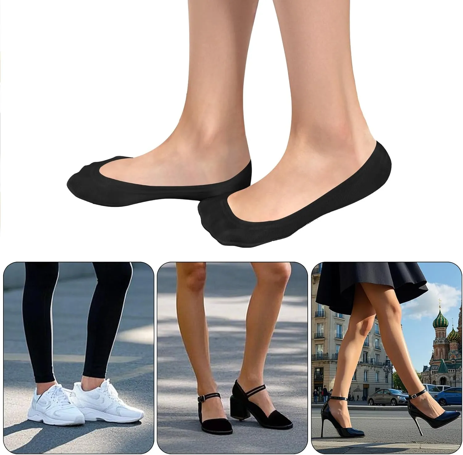 No Show Socks Women Cotton Nylon Low Cut Invisible Socks for Flats Heels Sport Shoes (4 or 6 Pairs)