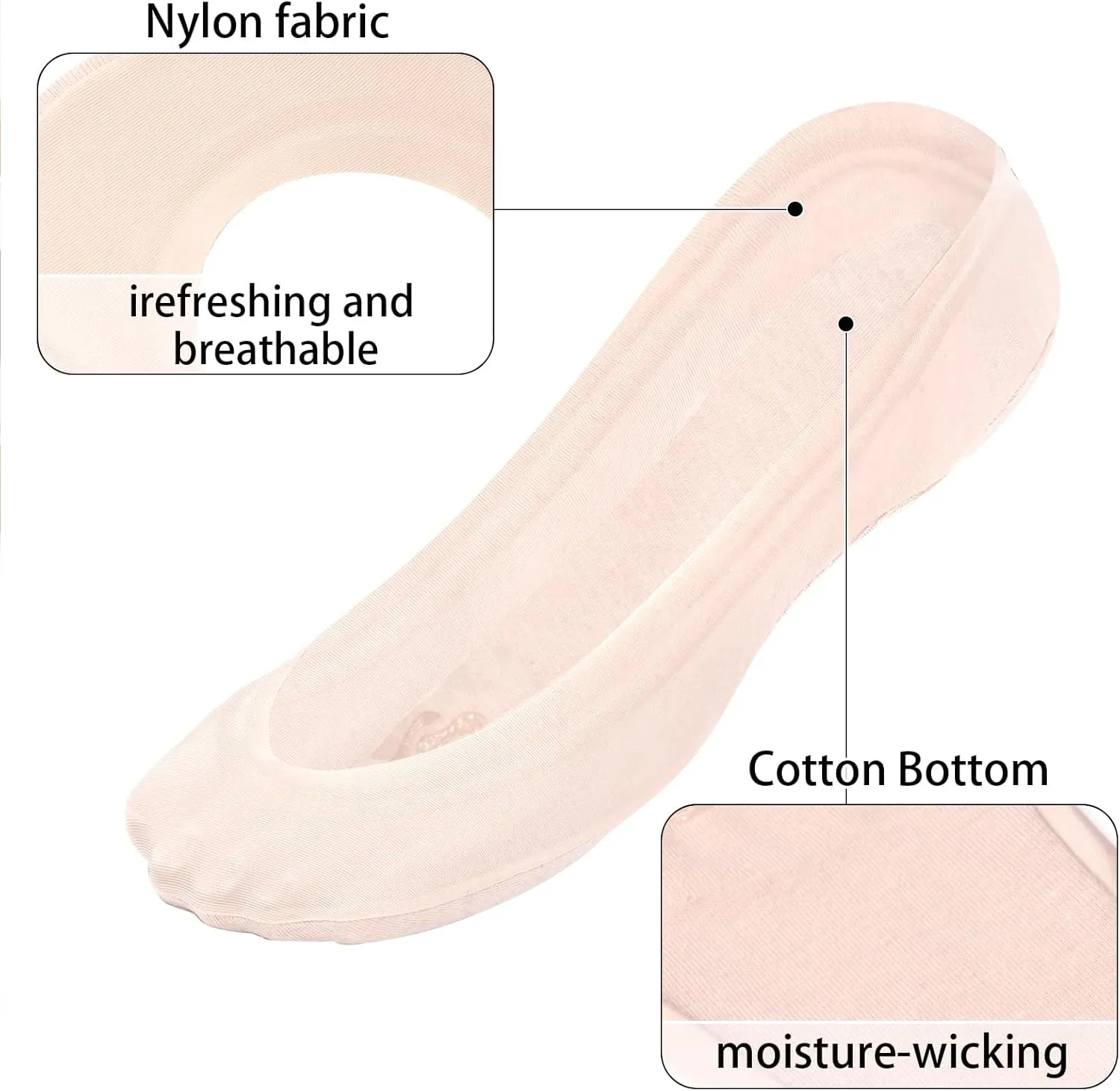 No Show Socks Women Cotton Nylon Low Cut Invisible Socks for Flats Heels Sport Shoes (4 or 6 Pairs)