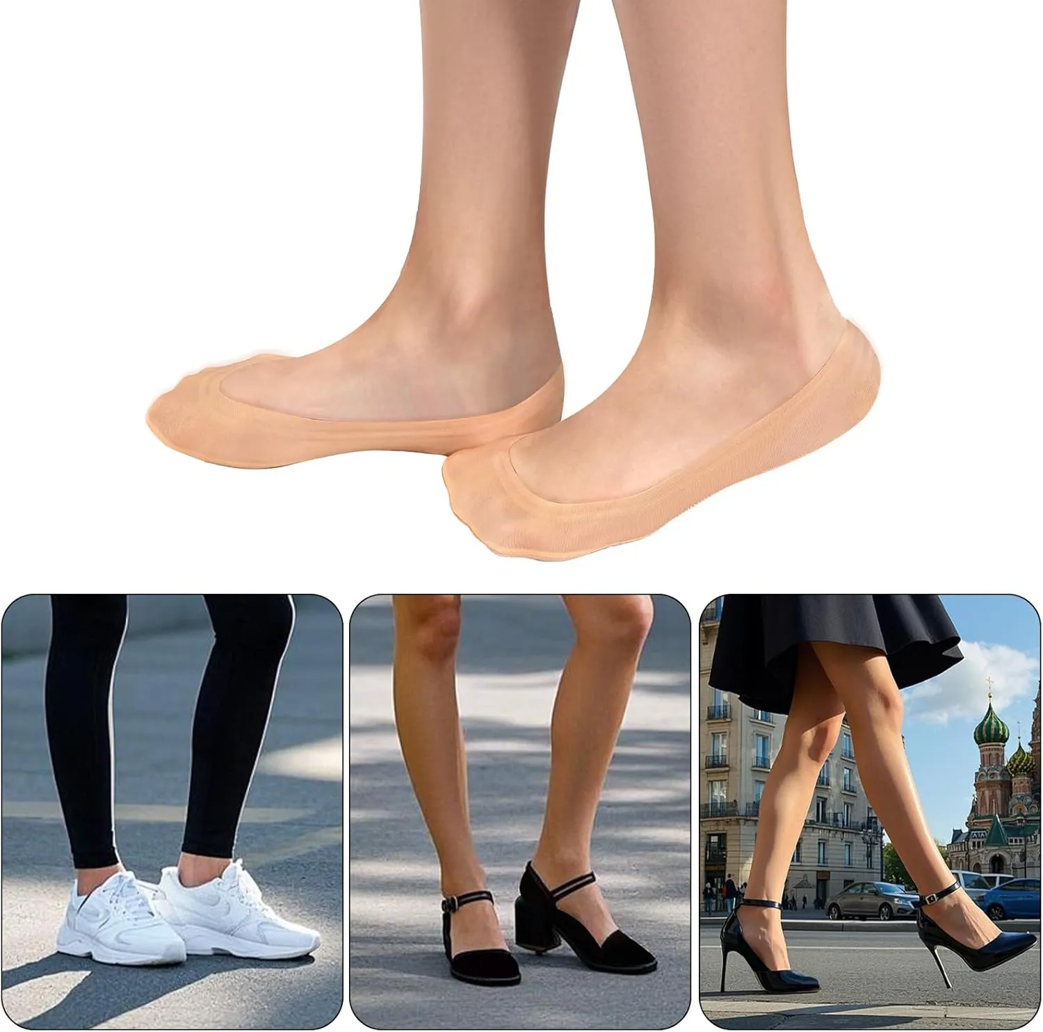 No Show Socks Women Cotton Nylon Low Cut Invisible Socks for Flats Heels Sport Shoes (4 or 6 Pairs)