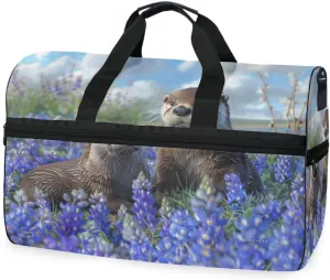 Otters Flowers Travel Duffel Bag Luggage Sports Gym Bags With Shoes Compartment Large Capacity Lightweight Duffle Bag For Men Women
