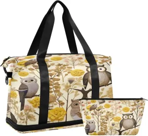 Owls Flowers Sports Gym Bag,Travel Duffel bag with Wet Pocket & Shoes Compartment Lightweight Waterproof Overnight Bag for Men Women