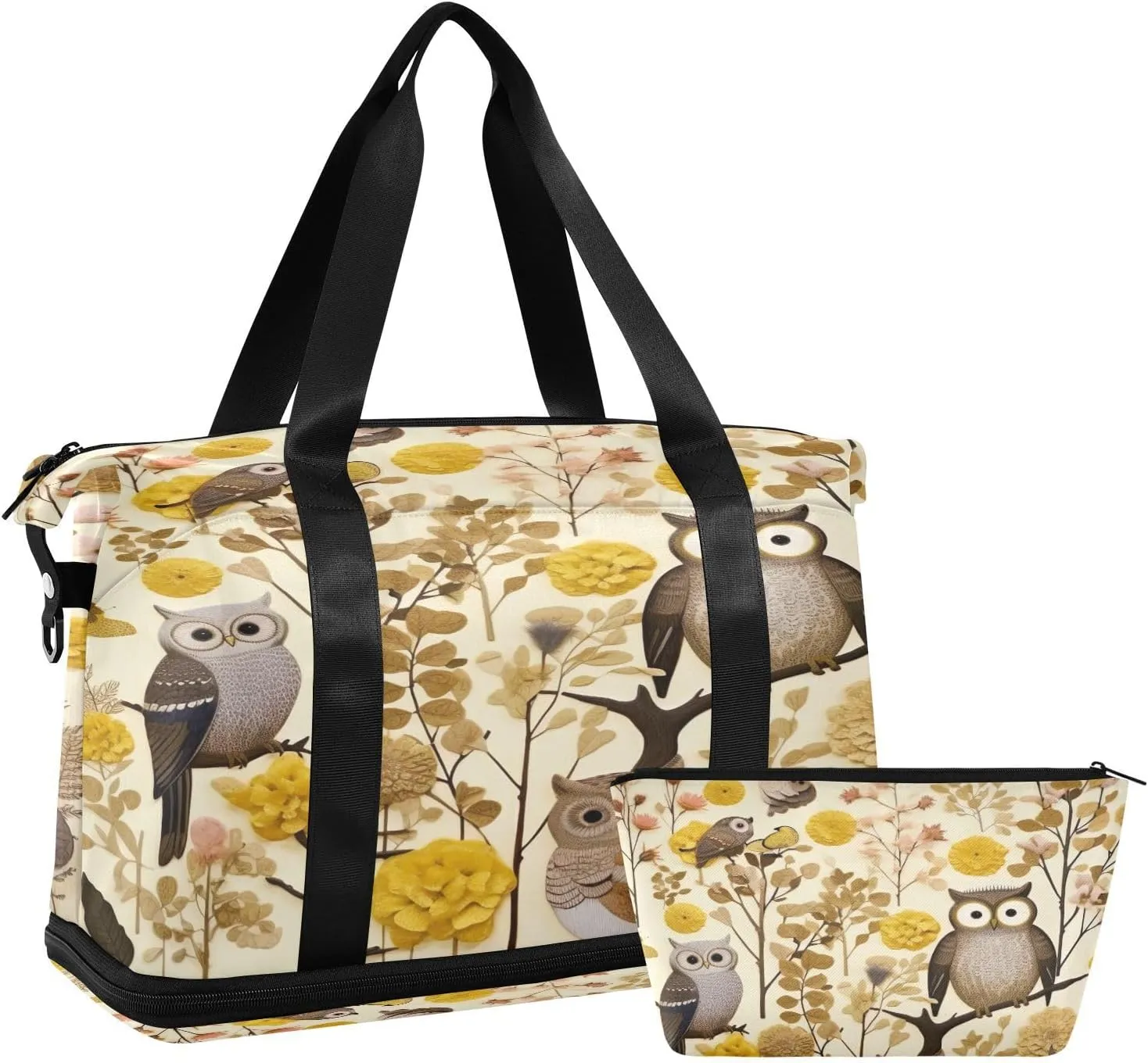 Owls Flowers Sports Gym Bag,Travel Duffel bag with Wet Pocket & Shoes Compartment Lightweight Waterproof Overnight Bag for Men Women
