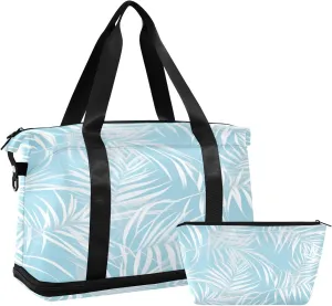 Palm Leaves Gym Bag for Men Women with Shoes Compartment & Wet Pocket Sport Travel Duffel Bag Waterproof Weekender Overnight Bag