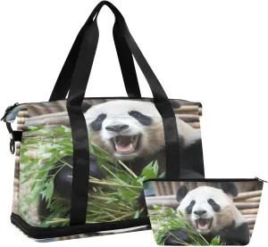 Panda Bear Gym Bag for Men Women with Shoes Compartment & Wet Pocket Sport Travel Duffel Bag Waterproof Weekender Overnight Bag