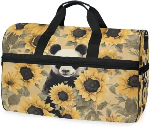 Panda Sunflower Travel Duffel Bag Luggage Sports Gym Bags With Shoes Compartment Large Capacity Lightweight Duffle Bag For Men Women