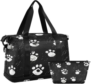 Paw Prints Gym Bag for Men Women with Shoes Compartment & Wet Pocket Sport Travel Duffel Bag Waterproof Weekender Overnight Bag