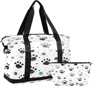 Paw Prints Gym Bag for Men Women with Shoes Compartment & Wet Pocket Sport Travel Duffel Bag Waterproof Weekender Overnight Bag
