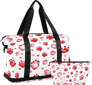 Paw Prints Gym Bag for Men Women with Shoes Compartment & Wet Pocket Sport Travel Duffel Bag Waterproof Weekender Overnight Bag