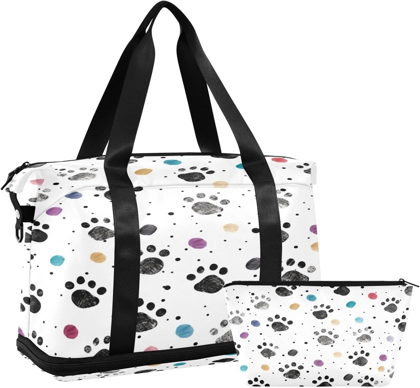 Paw Prints Gym Bag for Men Women with Shoes Compartment & Wet Pocket Sport Travel Duffel Bag Waterproof Weekender Overnight Bag